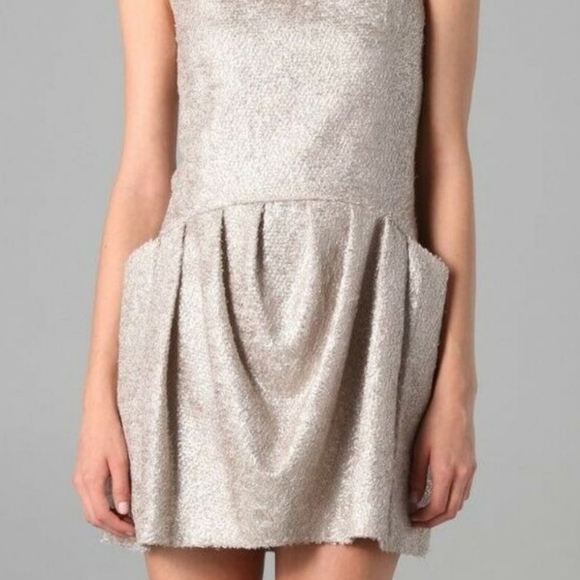 Theyskens' X‎ Theory Felda Silver Textured Cocktail Dress